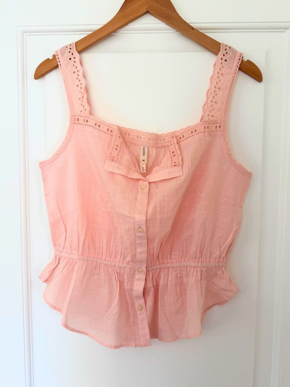 NWT Anthropologie LyreBird Peplum Eyelet Buttondown Tank - Blush Pink